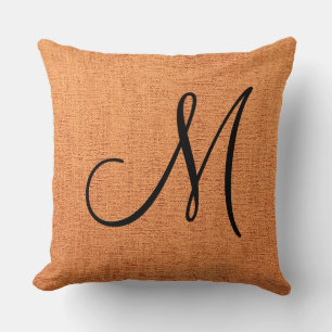 Orange elegantes Monogramm Canvas-Optik Kissen