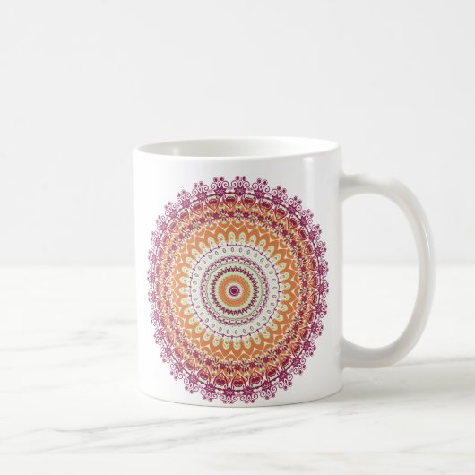 Orange Eleganz-Mandala-Kaleidoskop Kaffeetasse (Rechts)