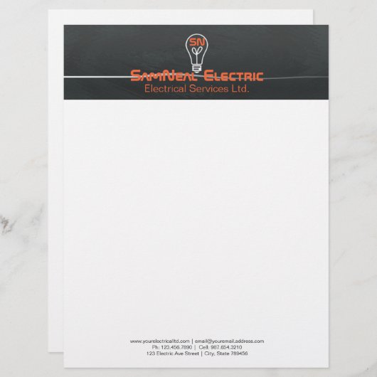 Orange Elektriker - Logoglühlampenentwurf Briefbogen (Vorne/Hinten)