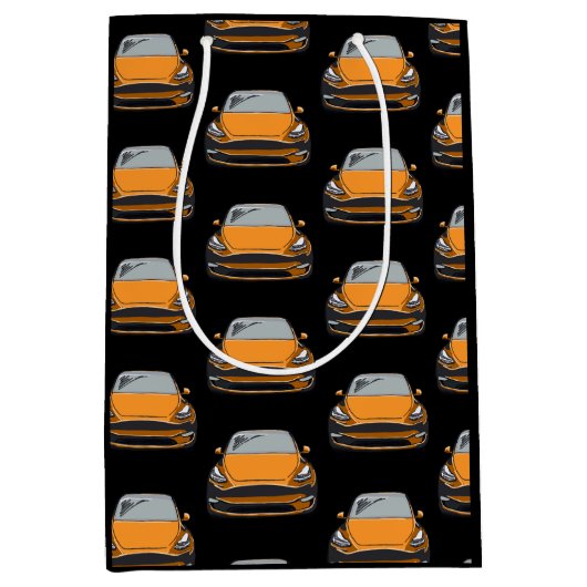 Orange Elektrofahrzeug SUV Auto schwarzer Hintergr Mittlere Geschenktüte (Vorderseite)