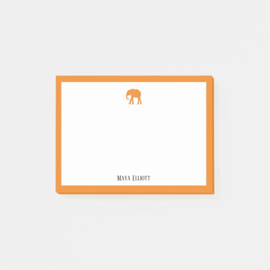 Orange Elephant and Border on White with Name Post-it Klebezettel (Vorderseite)