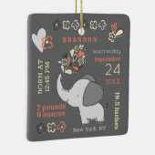 Orange Elephant Birth Stats Baby's First Christmas Keramikornament (Rechts)