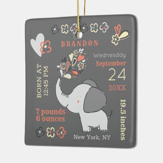 Orange Elephant Birth Stats Baby's First Christmas Keramikornament (Links)