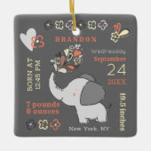 Orange Elephant Birth Stats Baby's First Christmas Keramikornament (Vorderseite)