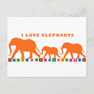 Orange Elephants Walking Postkarte