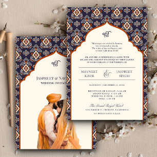 Orange Elfenbein Ikat Punjabi Anand Karaj Sikh Hoc Einladung