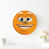 Orange Emoticon Große Wanduhr (Zuhause)