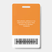 Orange Employee - Foto, BarCode, großes Logo, Name Ausweis (Rückseite)
