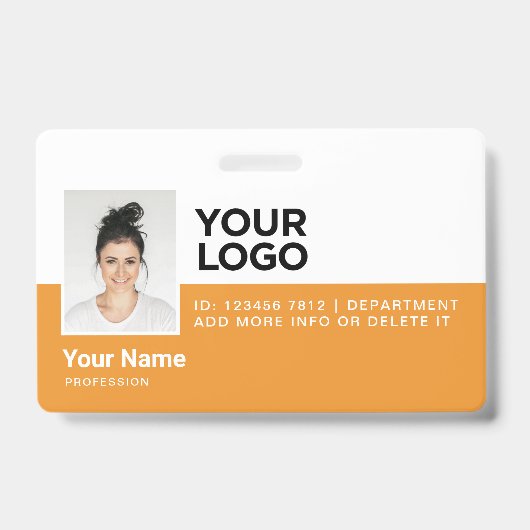 Orange Employee Modern Foto ID Security Ausweis (Vorderseite)