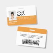Orange Employee Modern Foto ID Security Ausweis (Vorder- & Rückseite)