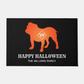 Orange English Bulldog Happy Halloween Familiennam Fußmatte (Vorderseite)