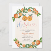 Orange Er oder sie grün Blumengeschlecht Einladung (Vorderseite)