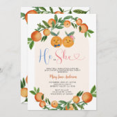 Orange Er oder sie grün Blumengeschlecht Einladung (Vorne/Hinten)