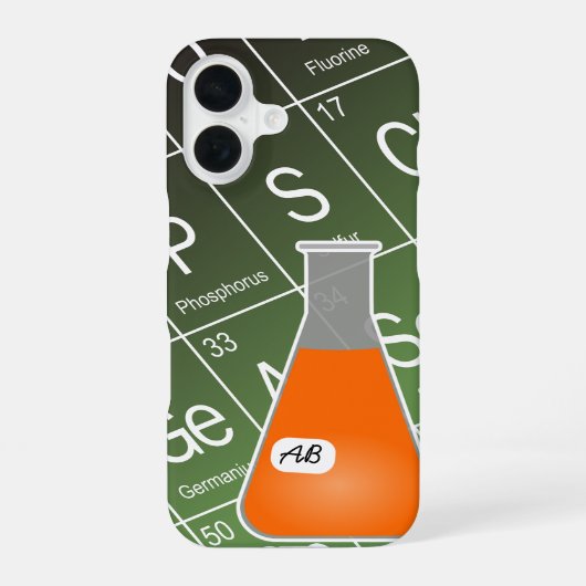 Orange Erlenmeyer Flask (mit Initials) Chemie iPhone 16 Hülle (Rückseite)