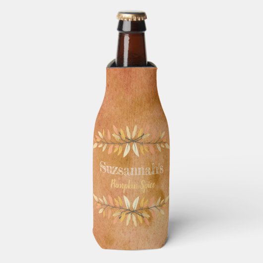 Orange Erntedank Aquarellfarben Blätter Herbstfarb Flaschenkühler (Flaschenvorderseite)