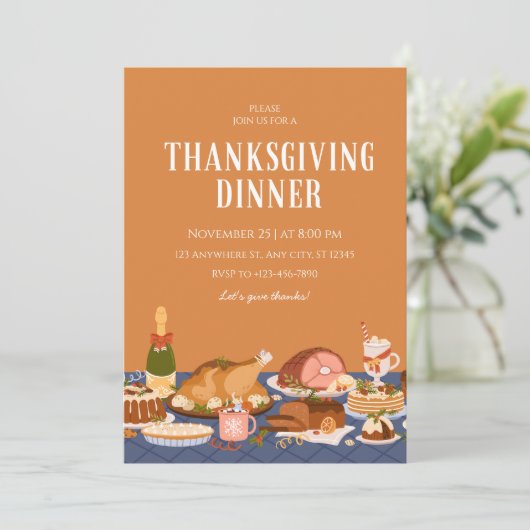 Orange Erntedank Dinner Einladung (Stehend Vorderseite)