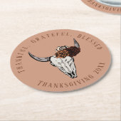 Orange Erntedank Floral Bull Skull Kuh Skull Runder Pappuntersetzer (Angewinkelt)