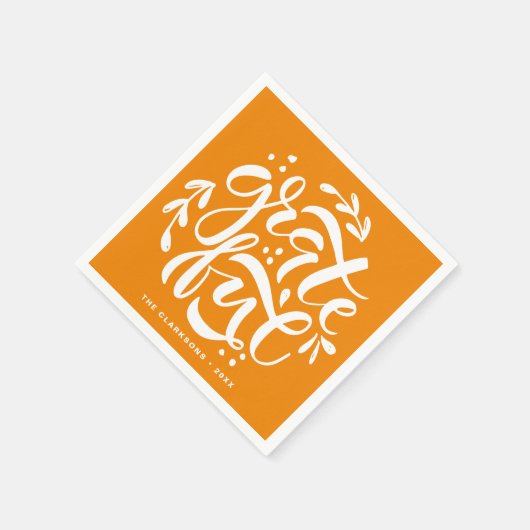 Orange-Erntedank mit Handschrift Serviette (Ecke)