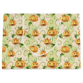 ORANGE ERNTEDANK PUMPKINS MIT GRÜNEN BLÄTTER GROßE GESCHENKTÜTE (Vorderseite)