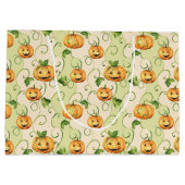 ORANGE ERNTEDANK PUMPKINS MIT GRÜNEN BLÄTTER GROßE GESCHENKTÜTE (Rückseite)