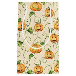 ORANGE ERNTEDANK PUMPKINS MIT GRÜNEN BLÄTTER KLEINE GESCHENKTÜTE