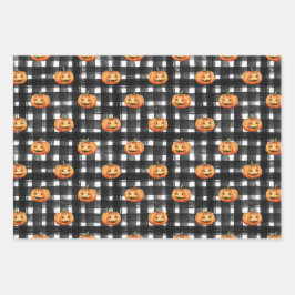 ORANGE ERNTEDANK PUMPKINS MIT SCHWARZEM HINTERGRUN GESCHENKPAPIER SET