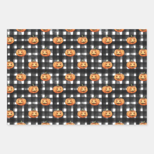 ORANGE ERNTEDANK PUMPKINS MIT SCHWARZEM HINTERGRUN GESCHENKPAPIER SET (Vorderseite)