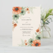 Orange Ethereal Floral Wedding Einladung (Stehend Vorderseite)
