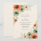 Orange Ethereal Floral Wedding Einladung (Vorne/Hinten)
