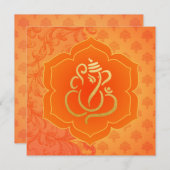 Orange Ethnic Damask Gold Ganesh Indian Wedding Einladung (Vorne/Hinten)