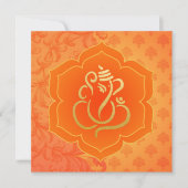 Orange Ethnic Damask Gold Ganesh Indian Wedding Einladung (Vorderseite)