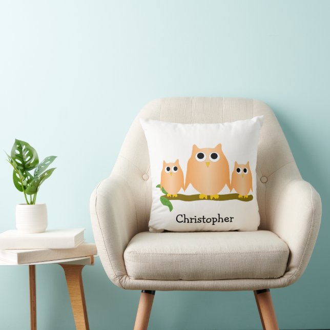 Orange Eulen Design Personalisiert Kissen (Stuhl )