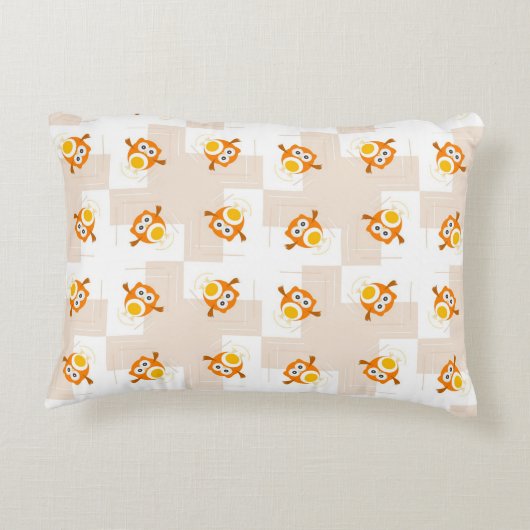 Orange Eulen-Illustrations-Muster Dekokissen (Rückseite)