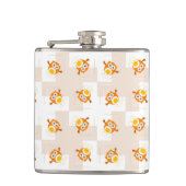 Orange Eulen-Illustrations-Muster Flachmann (Vorderseite)