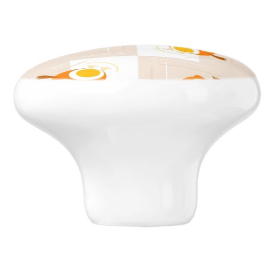 Orange Eulen-Illustrations-Muster Keramikknauf (Seitenansicht)