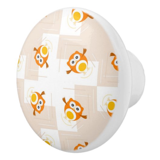 Orange Eulen-Illustrations-Muster Keramikknauf (Rechts)