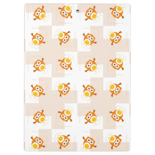 Orange Eulen-Illustrations-Muster Klemmbrett (Rückseite)