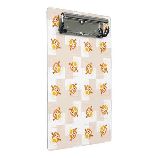 Orange Eulen-Illustrations-Muster Mini Klemmbrett (Schrägansicht)