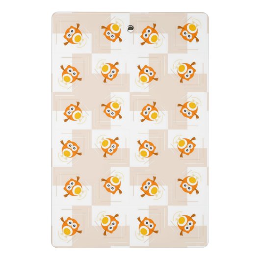 Orange Eulen-Illustrations-Muster Mini Klemmbrett (Rückseite)