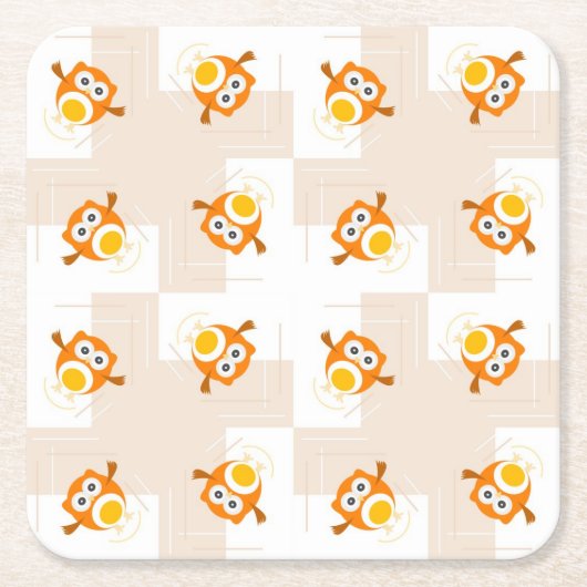 Orange Eulen-Illustrations-Muster Rechteckiger Pappuntersetzer (Vorderseite)