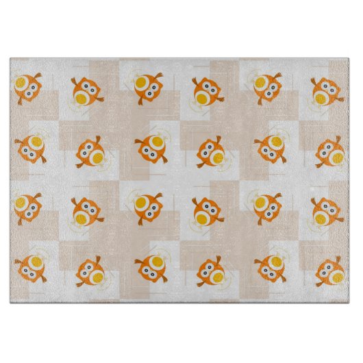 Orange Eulen-Illustrations-Muster Schneidebrett (Vorderseite)