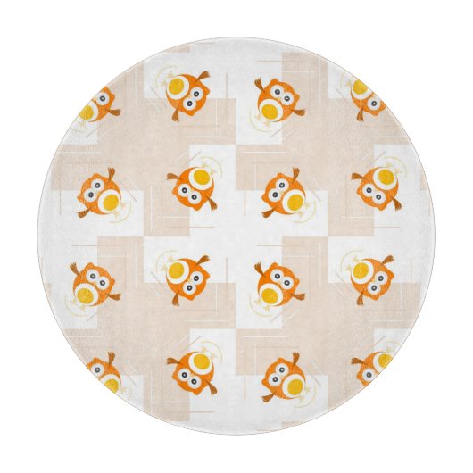 Orange Eulen-Illustrations-Muster Schneidebrett (Vorderseite)