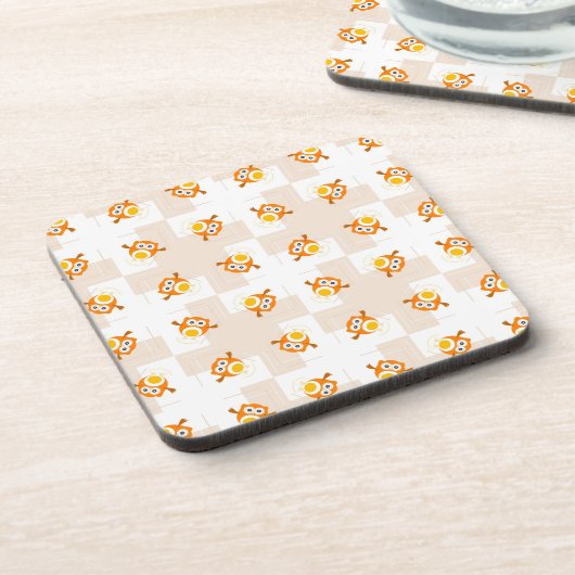 Orange Eulen-Illustrations-Muster Untersetzer (Linke Seite)