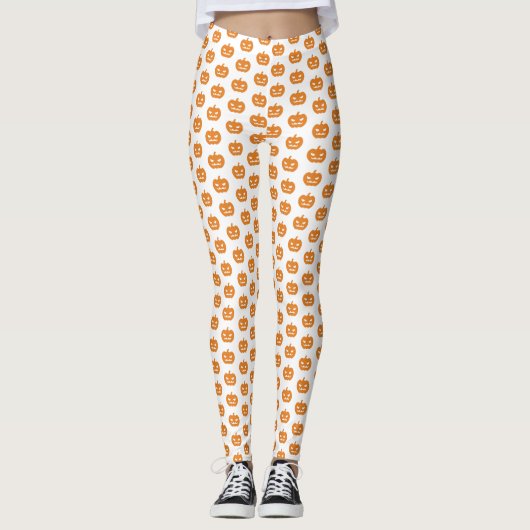 Orange Evil Jack O'Lantern Pattern Halloween Leggings (Vorderseite)