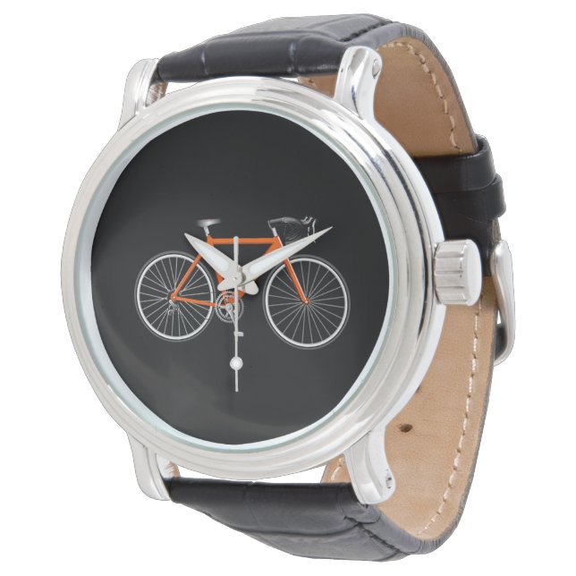 Orange-Fahrrad auf schwarz Armbanduhr (Schrägansicht)