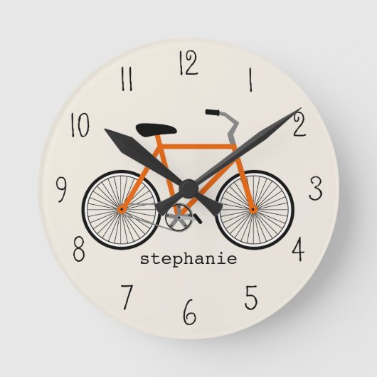 Orange Fahrrad-Uhr Runde Wanduhr (Vorderseite)