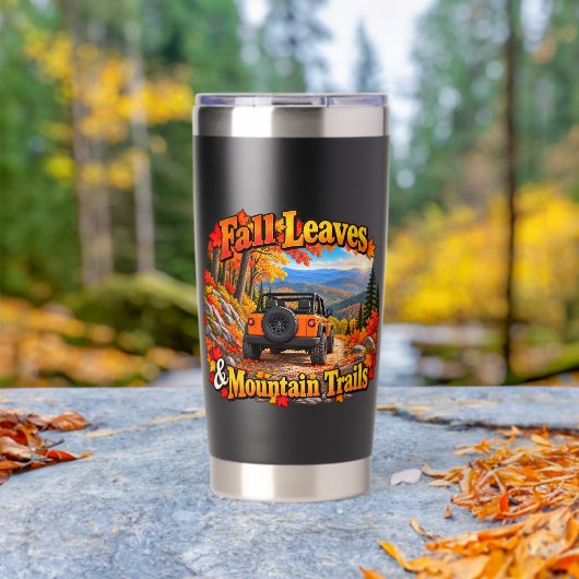 Orange_Fall Blätter & Bergpfade Wasserflasche Thermobecher (Außenbereich (gedreht))