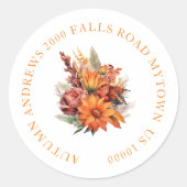 ORANGE FALL FLORAL NAME & ADRESSE RUNDER AUFKLEBER (Vorderseite)