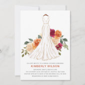 Orange Fall Floral Wedding Dress Brautparty Einladung (Vorderseite)