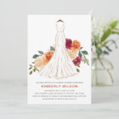 Orange Fall Floral Wedding Dress Brautparty Einladung (Stehend Vorderseite)